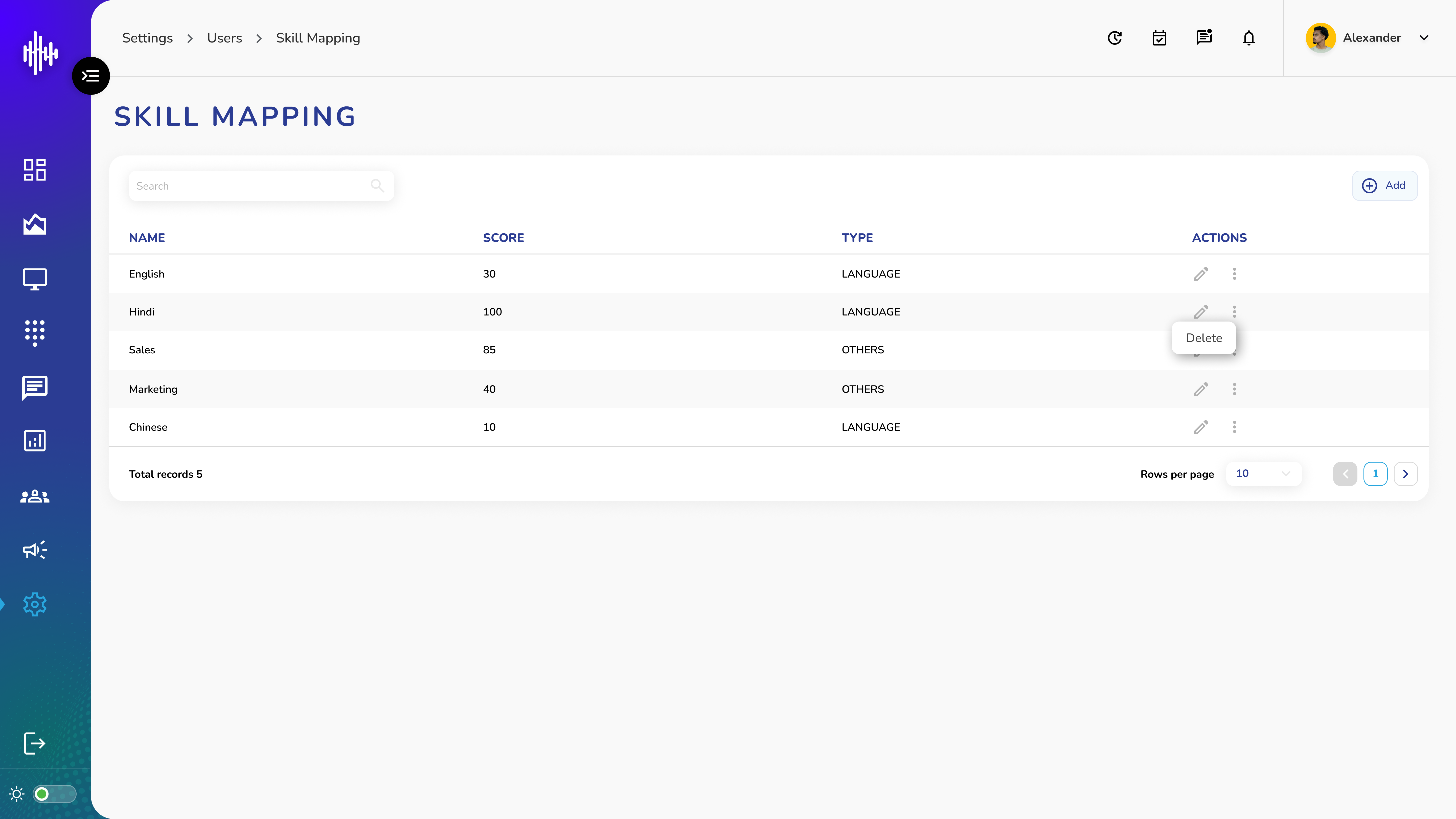Skill Mapping - Listing Screen